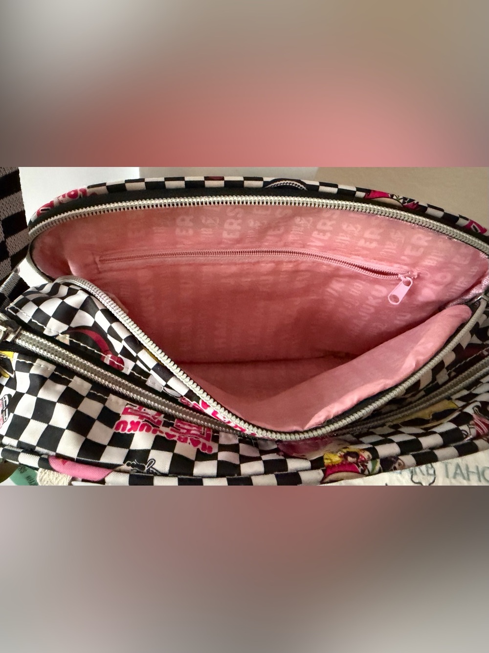 Harajuku Lovers Crossbody Black and White Checkered Bag - Picture 7 of 12